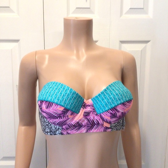 Hula Honey Juniors Leaf Breeze Underwire Push Up Strapless Bikini Top Size Large - Picture 5 of 10